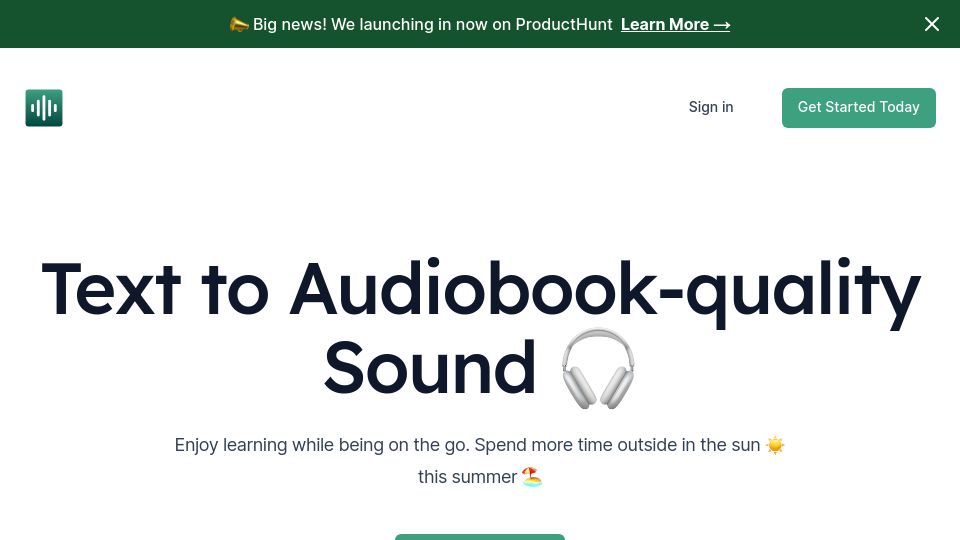 Screenshot of audiowaveai.com: Show HN: Affordable text-to-speech for long-form content