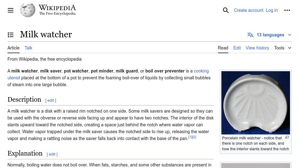 Screenshot of en.wikipedia.org: Milk watcher