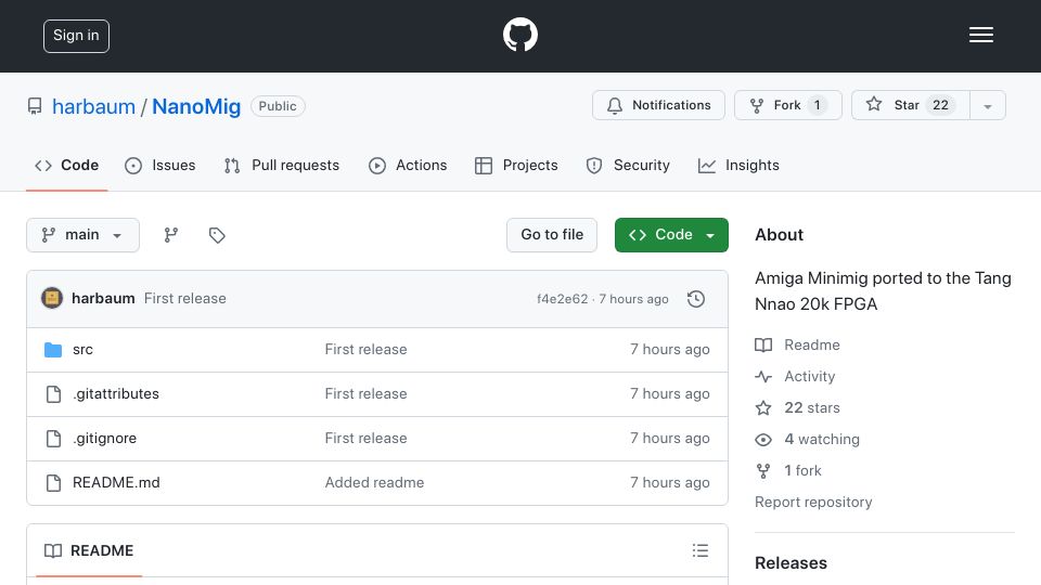Screenshot of github.com: Amiga Minimig Ported to Tang Nano 20k FPGA