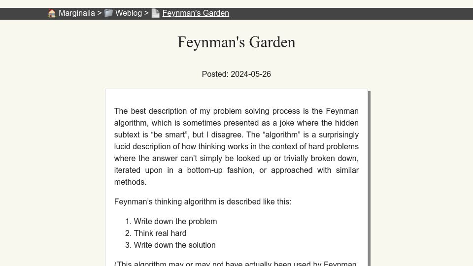 Screenshot of marginalia.nu: Feynman's Garden