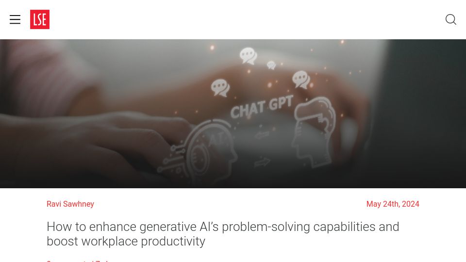 Screenshot of blogs.lse.ac.uk: How to enhance generative AI's problem-solving capabilities, boost productivity