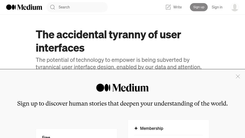 Screenshot of uxdesign.cc: The accidental tyranny of user interfaces