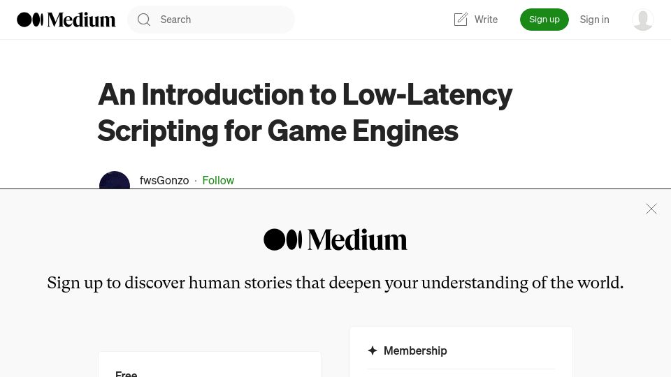 Screenshot of fwsgonzo.medium.com: Low-latency scripting for game engines