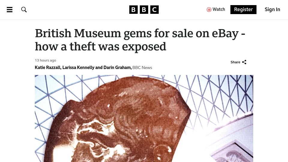 Screenshot of bbc.co.uk: British Museum gems for sale on eBay – how a theft was exposed