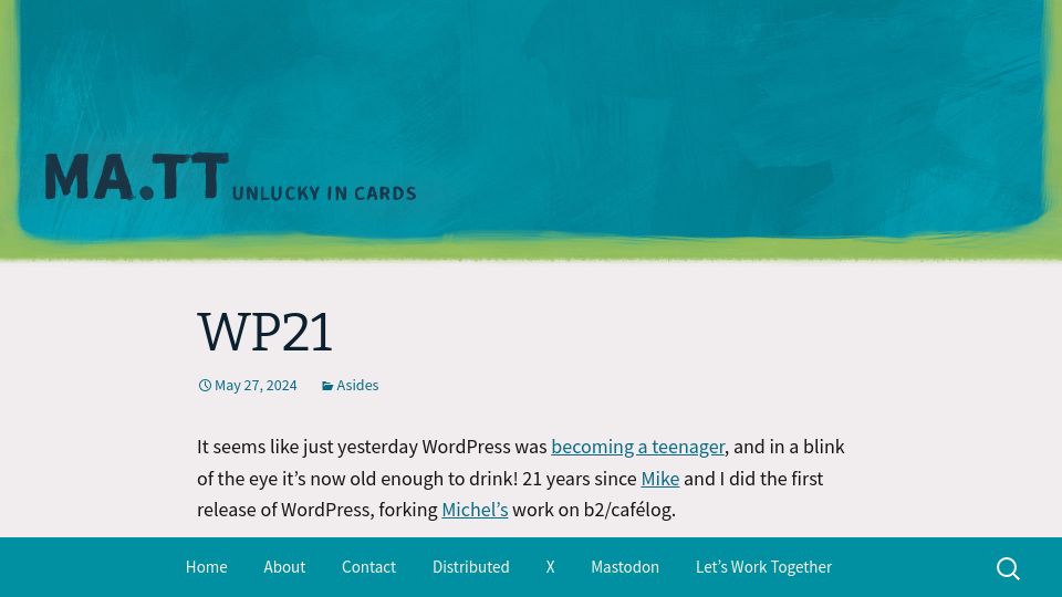 Screenshot of ma.tt: WP21