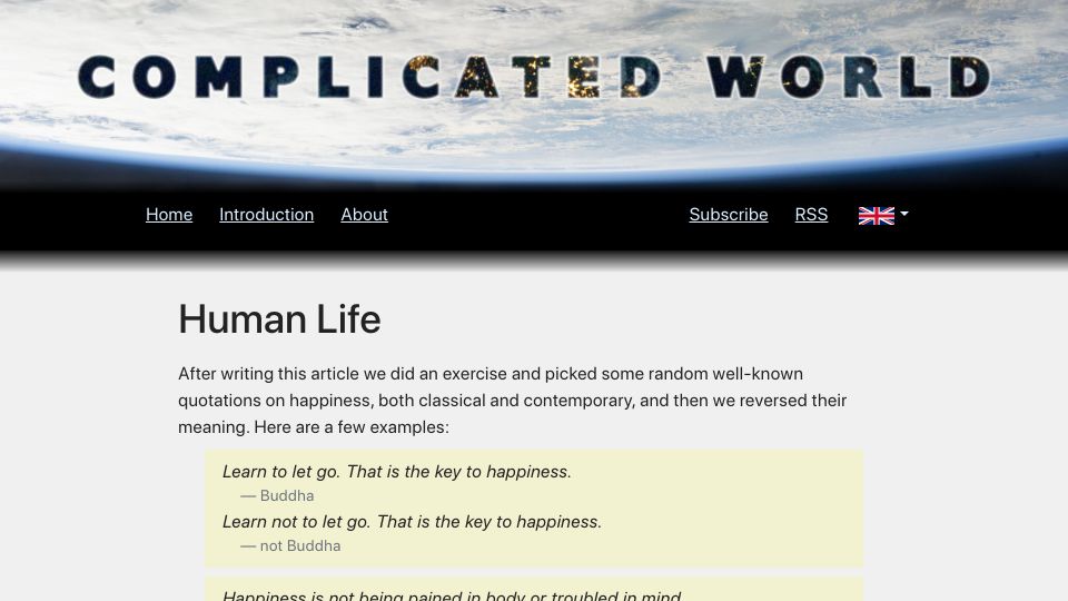 Screenshot of complicated.world: Human Life