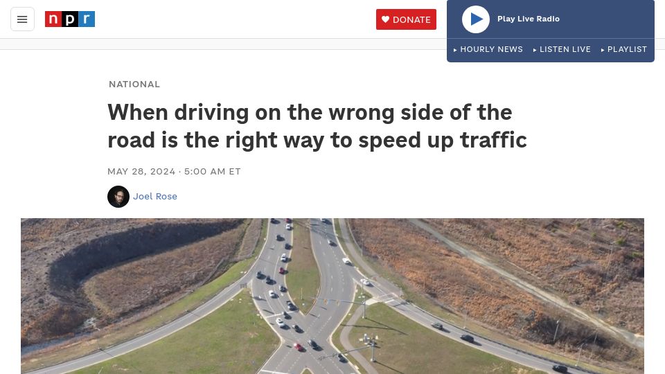Screenshot of npr.org: Road planners embrace the diverging diamond interchange