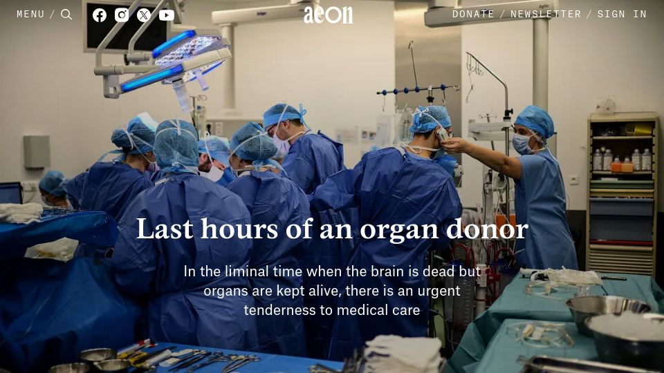 Screenshot of aeon.co: Last hours of an organ donor