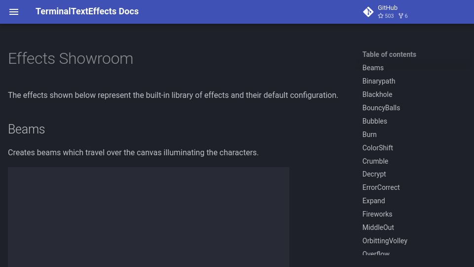 Screenshot of chrisbuilds.github.io: TTE: Terminal Text Effects