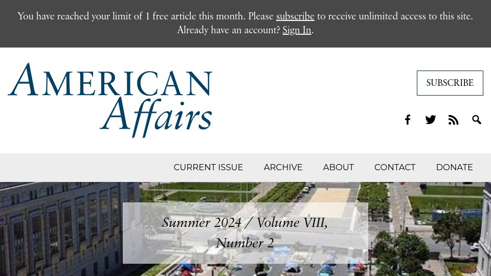 Screenshot of americanaffairsjournal.org: The Nonprofit Industrial Complex and the Corruption of the American City