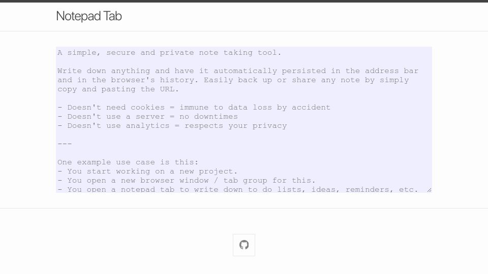 Screenshot of notepadtab.com: Notepad Tab