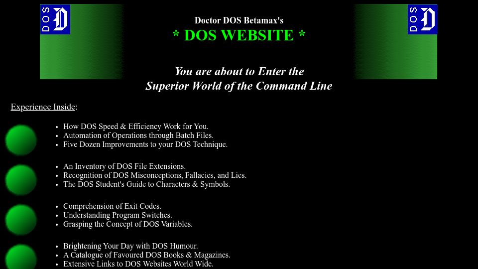 Screenshot of chebucto.ns.ca: Doctor DOS Betamax's DOS Website (2024)