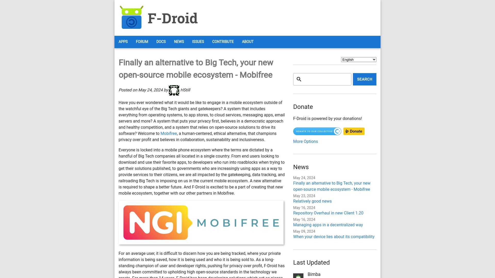 Screenshot of f-droid.org: Mobifree – An open-source mobile ecosystem
