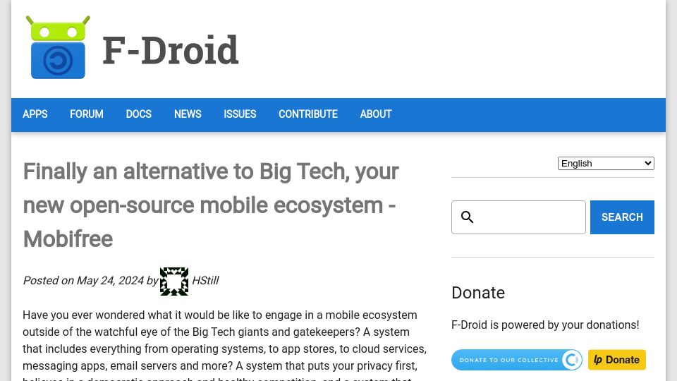 Screenshot of f-droid.org: Mobifree – An open-source mobile ecosystem