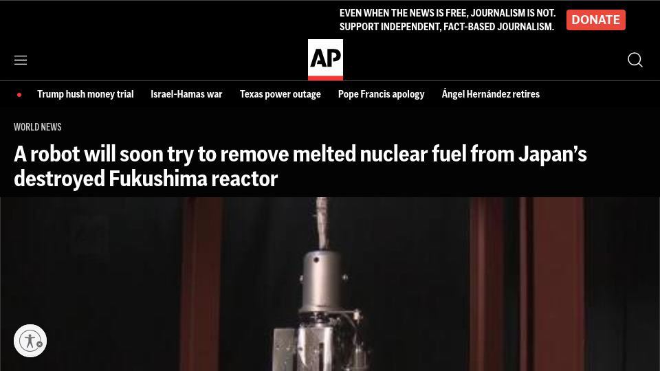 Screenshot of apnews.com: A robot will soon try to remove melted nuclear fuel from Fukushima reactor
