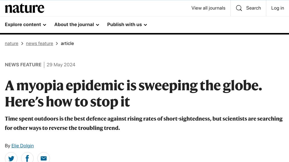 Screenshot of nature.com: A myopia epidemic is sweeping the globe