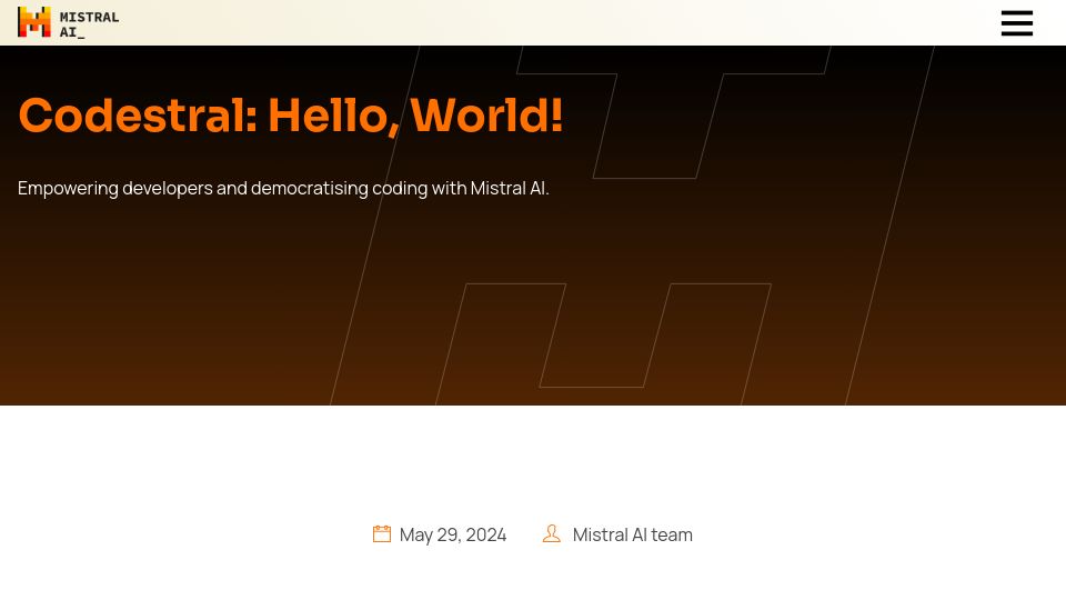 Screenshot of mistral.ai: Codestral: Mistral's Code Model