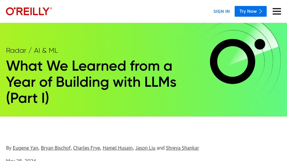 Screenshot of oreilly.com: What We Learned from a Year of Building with LLMs