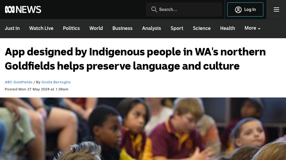 Screenshot of abc.net.au: App designed by Indigenous people in W. Australia preserves language, culture