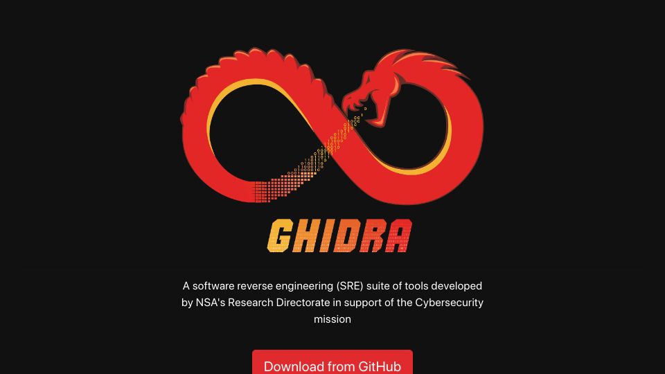 Screenshot of ghidra-sre.org: NSA Ghidra open-source reverse engineering framework