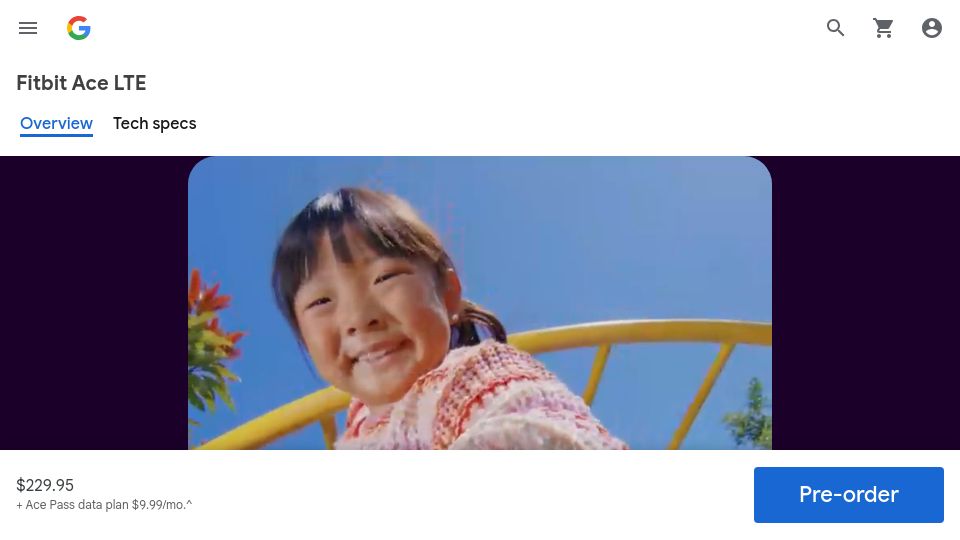 Screenshot of store.google.com: Google releases smart watch for kids