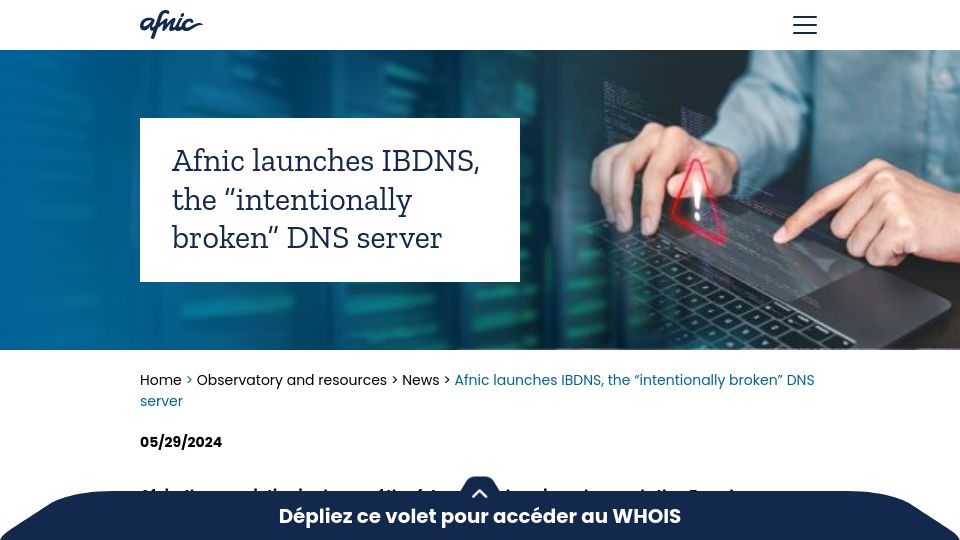 Screenshot of afnic.fr: IBDNS: Intentionally Broken DNS server