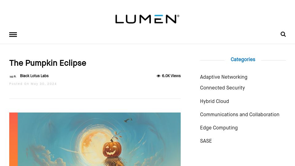 Screenshot of blog.lumen.com: The Pumpkin Eclipse