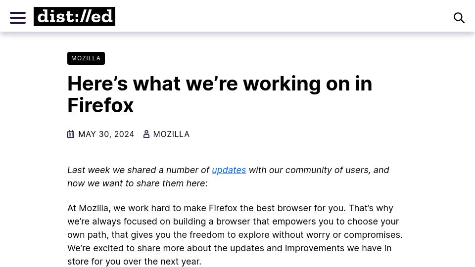 Screenshot of blog.mozilla.org: What We're Working on in Firefox