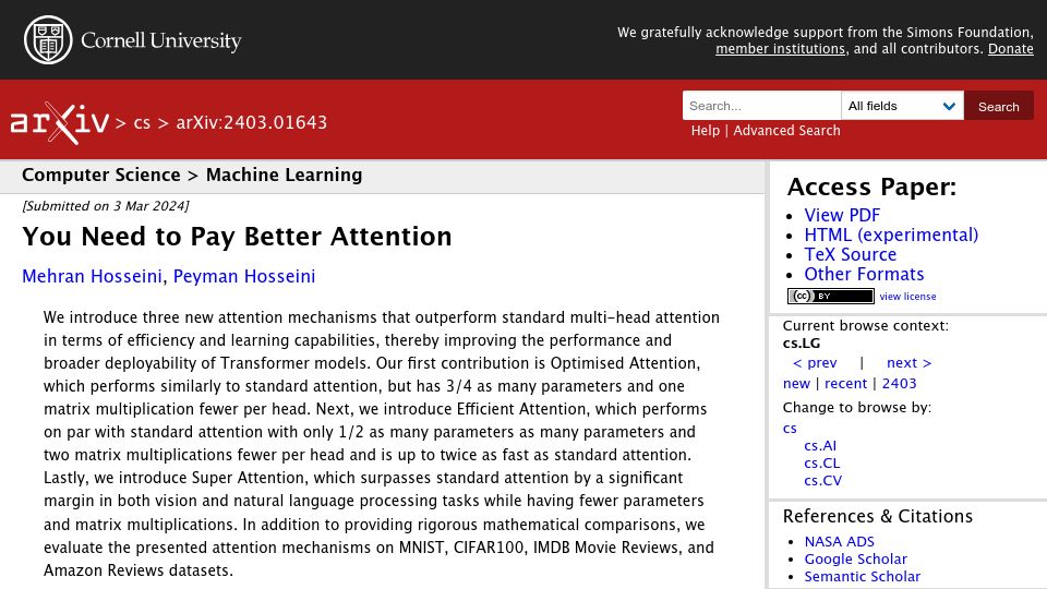 Screenshot of arxiv.org: New attention mechanisms that outperform standard multi-head attention