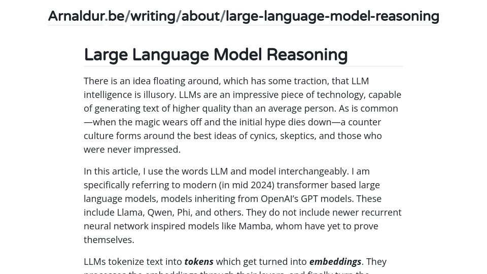 Screenshot of arnaldur.be: Can large language models reason?