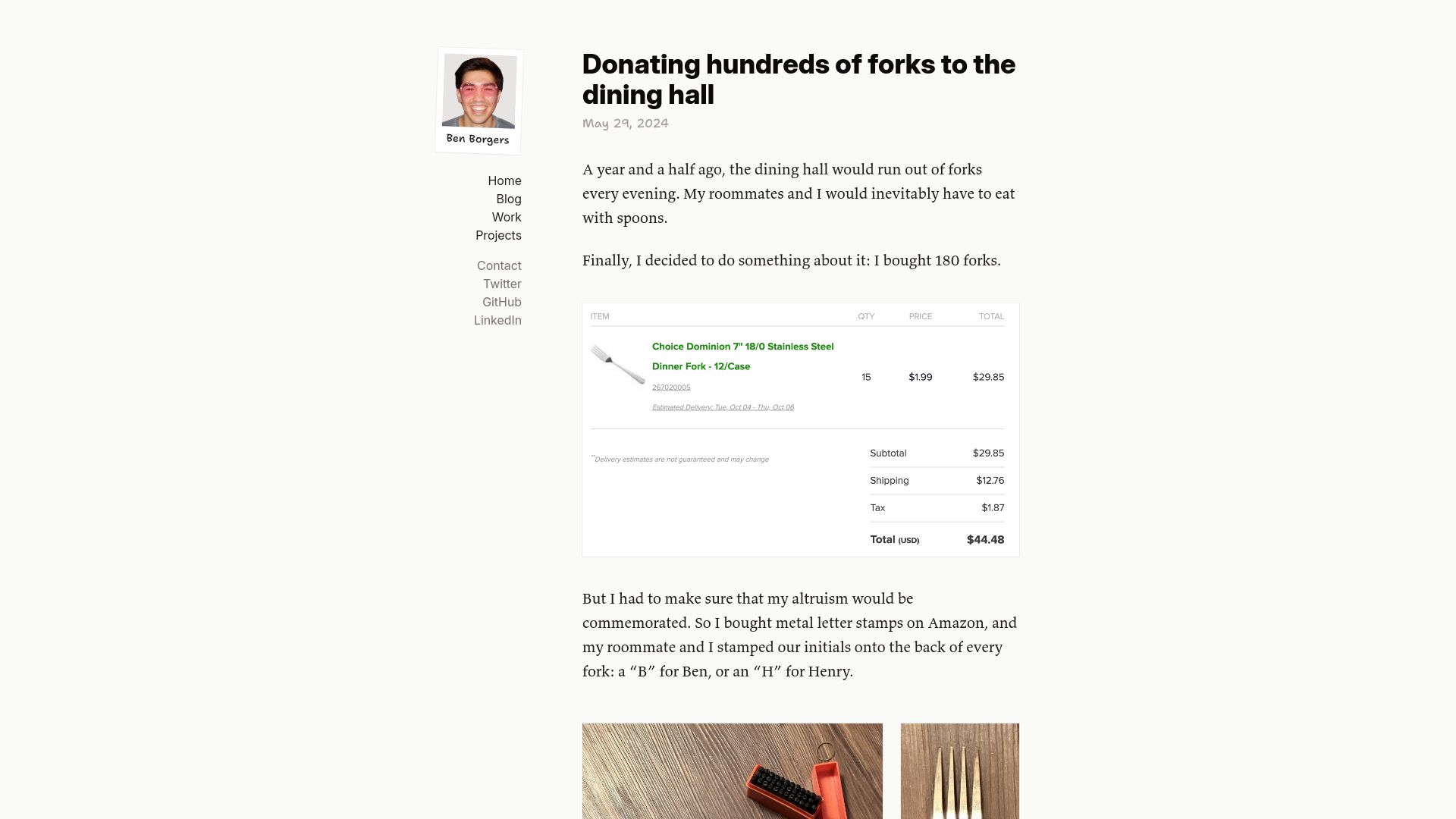 Screenshot of 1.coc0o44.preview.ben.page: Donating forks to the dining hall