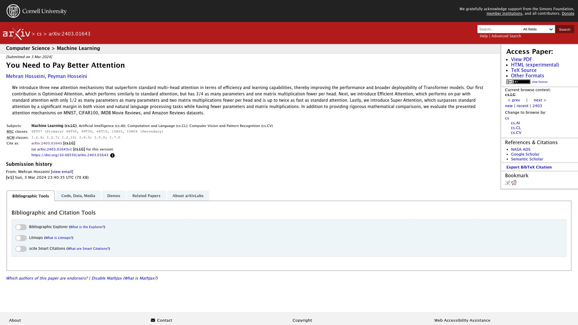 Screenshot of arxiv.org: New attention mechanisms that outperform standard multi-head attention