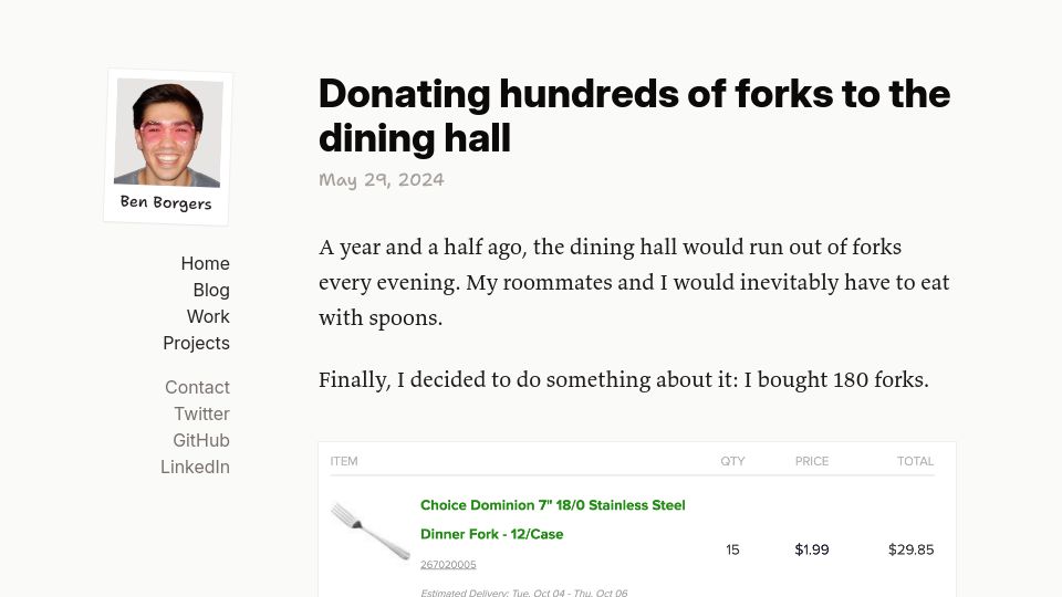 Screenshot of 1.coc0o44.preview.ben.page: Donating forks to the dining hall