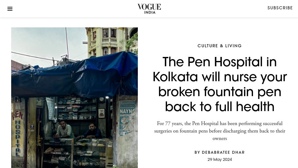 Screenshot of vogue.in: The Pen Hospital in Kolkata will nurse your broken fountain pen back