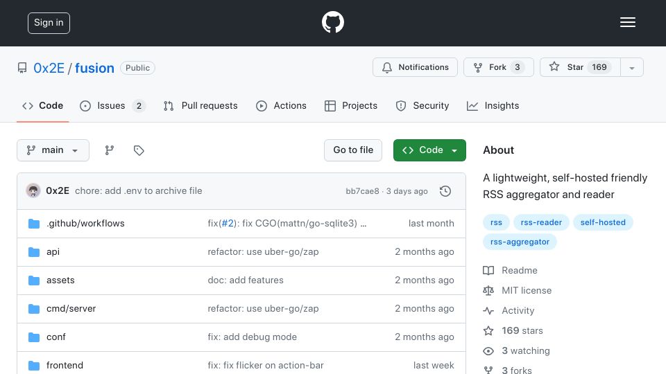 Screenshot of github.com: Show HN: I built a tiny-VPS friendly RSS aggregator and reader