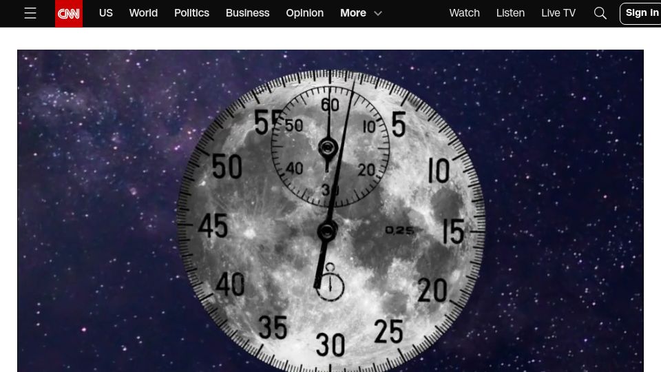 Screenshot of cnn.com: Why scientists say we need to send clocks to the moon