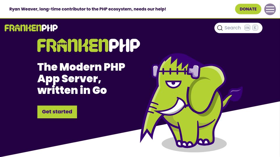 Screenshot of frankenphp.dev: FrankenPHP: Modern PHP App Server