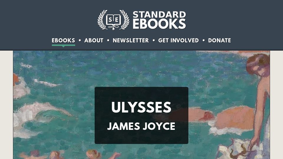 Screenshot of standardebooks.org: Standard Ebooks' 1,000th title: Ulysses