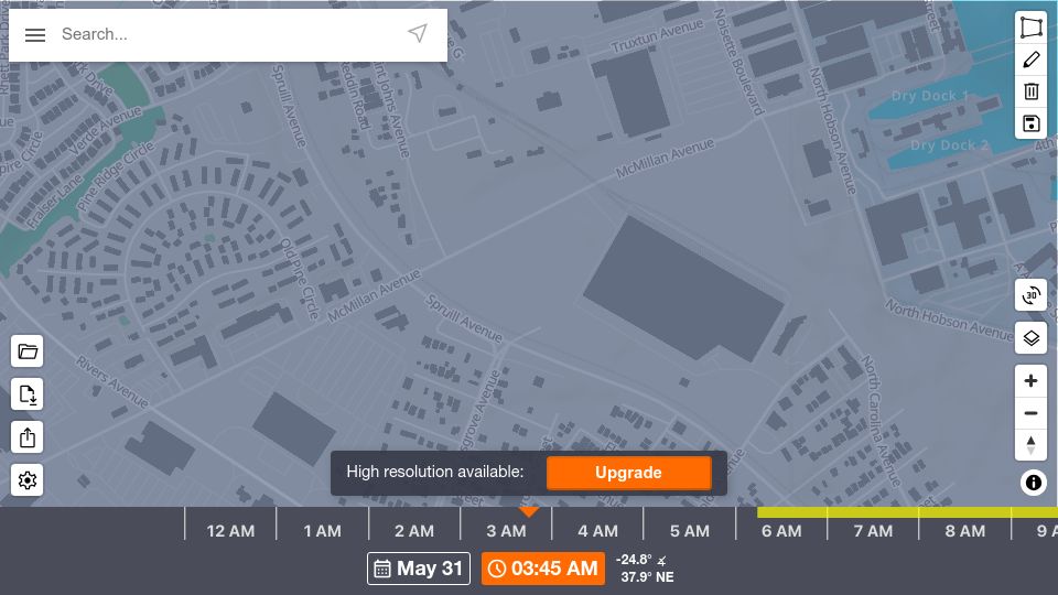 Screenshot of shademap.app: Every mountain, building and tree shadow in the world simulated for any time