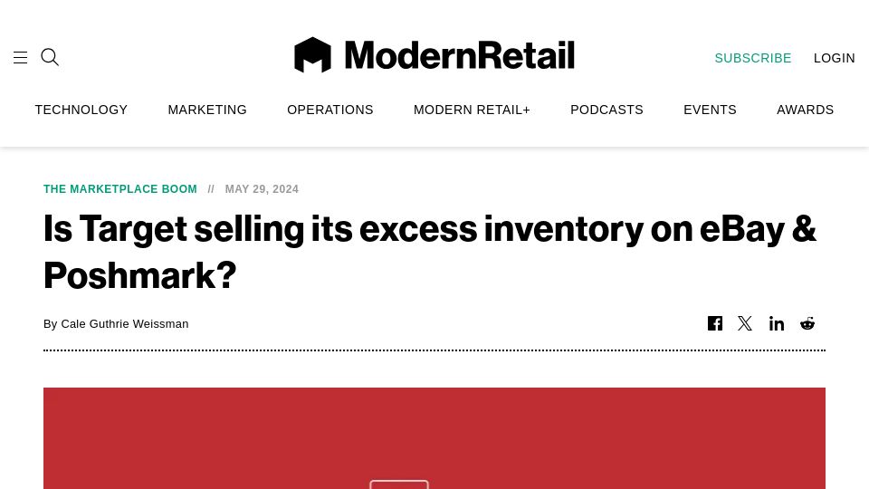 Screenshot of modernretail.co: Is Target selling its excess inventory on eBay and Poshmark?