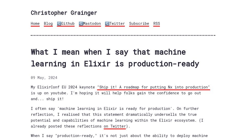 Screenshot of cigrainger.com: What I mean when I say that machine learning in Elixir is production-ready