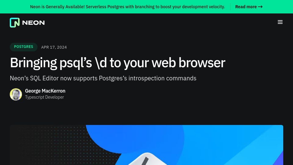 Screenshot of neon.tech: Bringing psql’s \d to your web browser