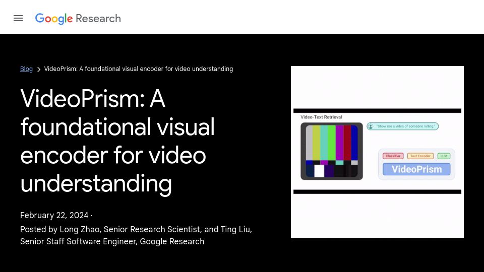 Screenshot of research.google: VideoPrism: A foundational visual encoder for video understanding