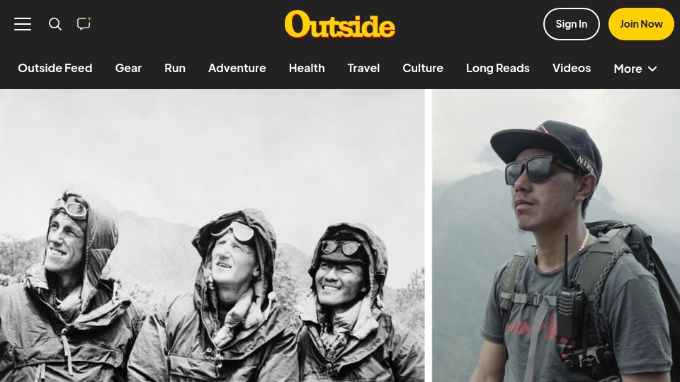 Screenshot of outsideonline.com: A Man Who Raced to Tell the World That Mount Everest Had Been Climbed