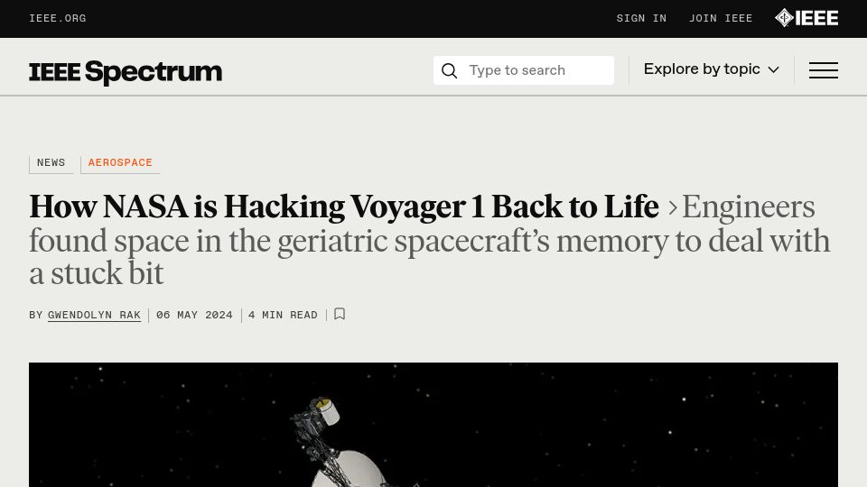 Screenshot of spectrum.ieee.org: How NASA Is Hacking Voyager 1 Back to Life