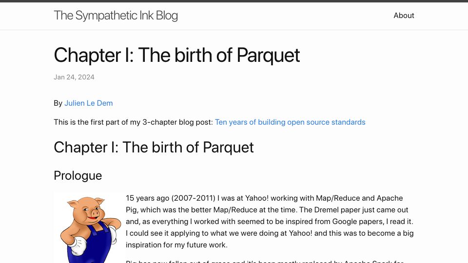 Screenshot of sympathetic.ink: The Birth of Parquet