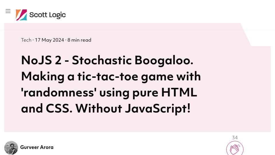 Screenshot of blog.scottlogic.com: Making a tic-tac-toe game with ‘randomness’ using pure HTML and CSS