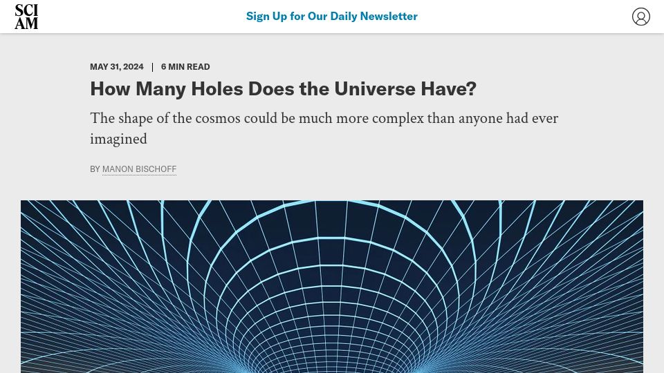 Screenshot of scientificamerican.com: How many holes does the universe have?