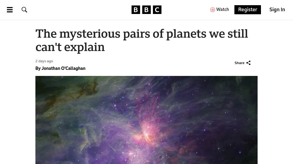 Screenshot of bbc.com: Orion's mysterious free-floating planets