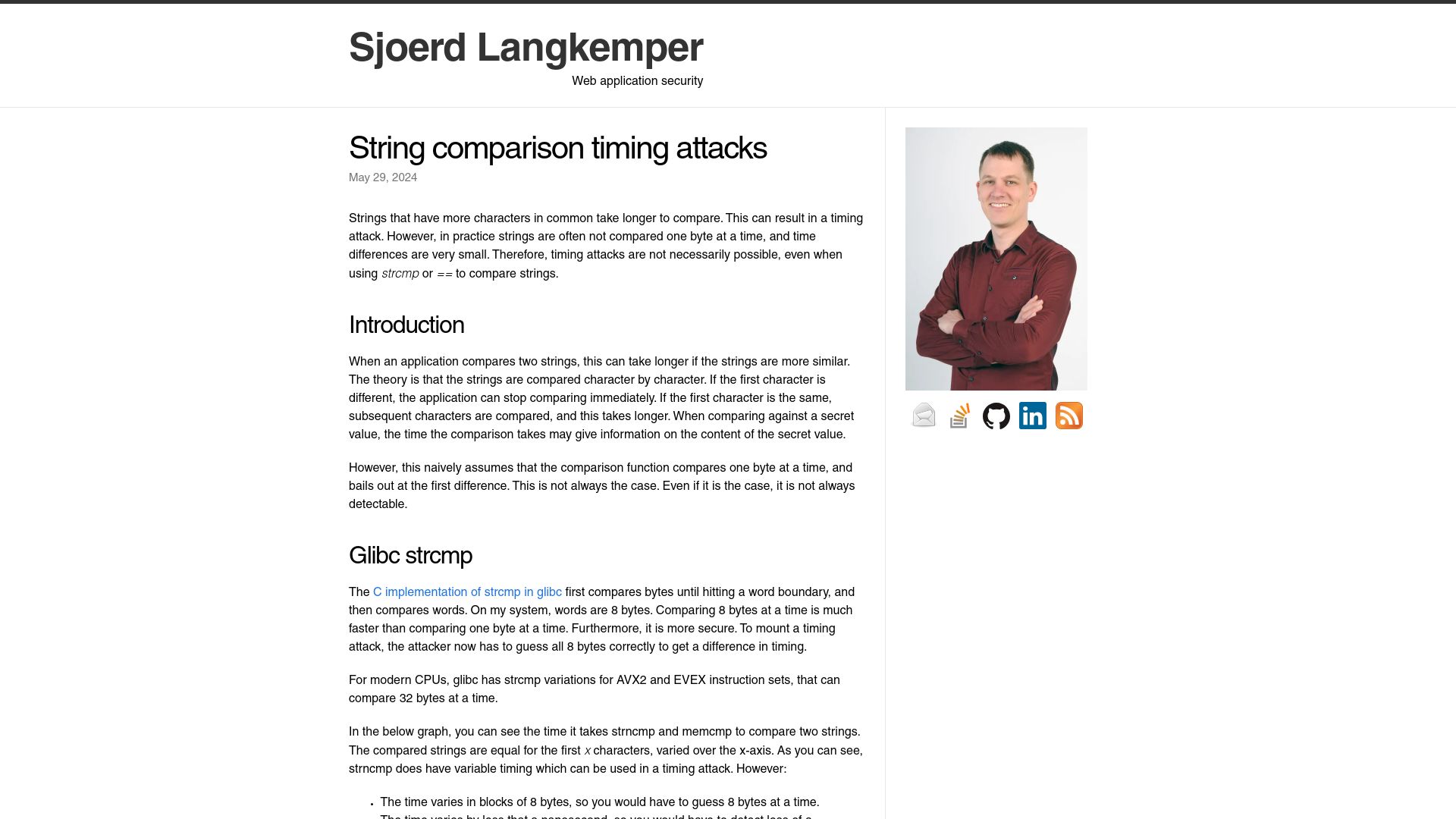 Screenshot of sjoerdlangkemper.nl: String Comparison Timing Attacks